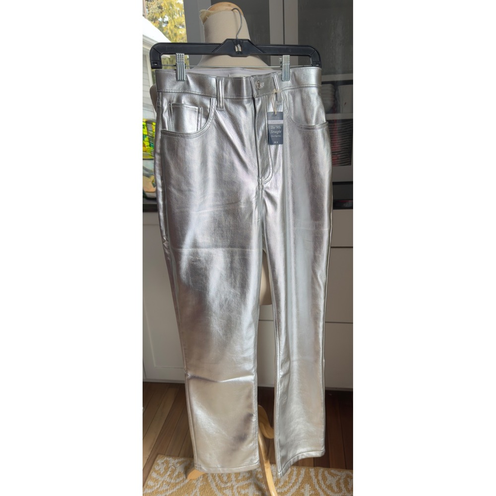 Abercrombie Curve Love 90s Straight Ultra High Rise Metallic Silver Pants 28/6